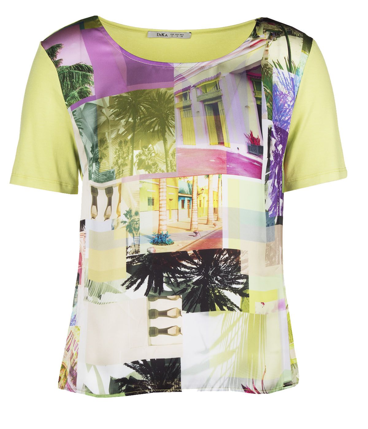 Short-sleeved viscose blouse with architectural elements print 0